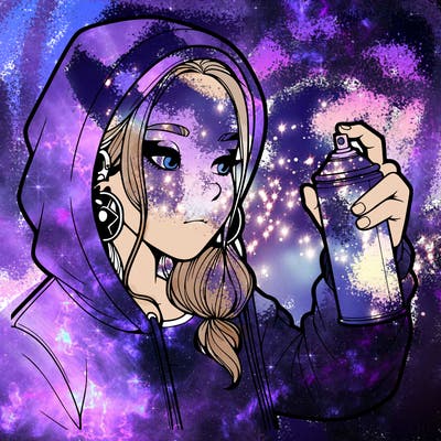 a realistic girl, spray painting