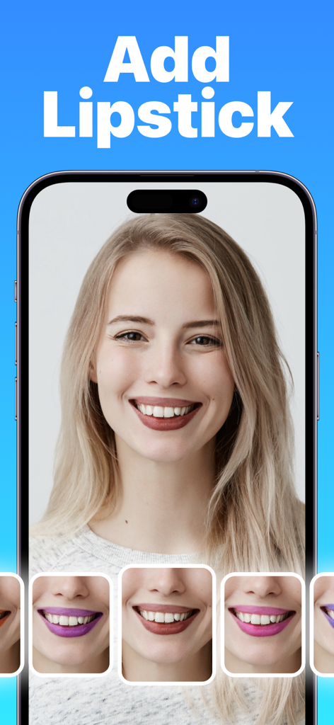 Una donna utilizza l'app sbianca denti per provare diversi colori di rossetto sul suo selfie.