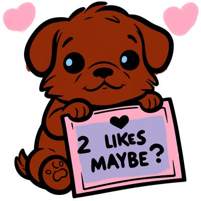 a puppy holding a sign that says 2 likes maybe?