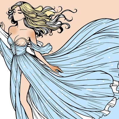 realistic woman in dress flowing the the wind