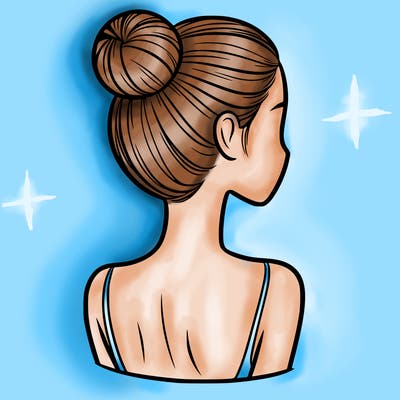 a woman with tight back hair and her face. not covered by any hair.