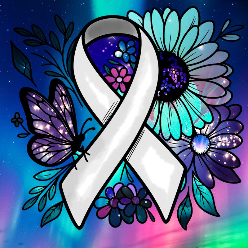 cancer awareness symbol with flowers and butterflies