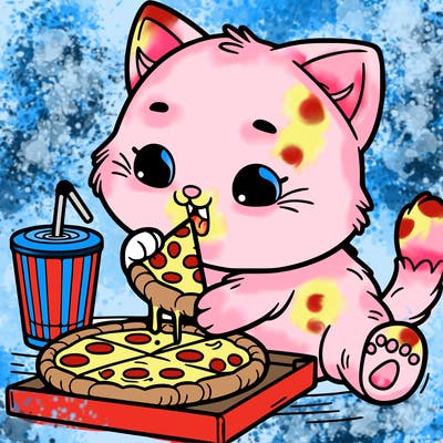 a cat eating pizza