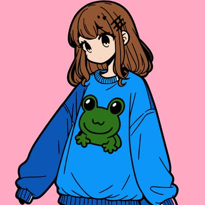 girl wearing frogging sweatshirt