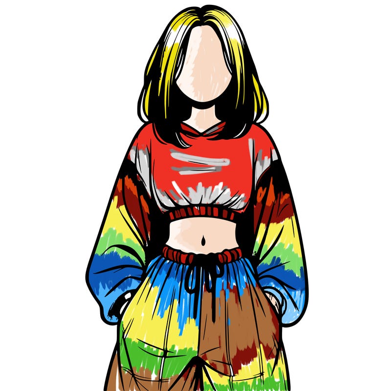 realistic girl faceless with baggy pants and a crop top
