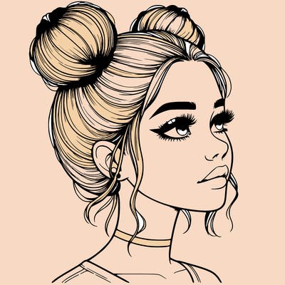 realistic girl with buns on the top of her head
