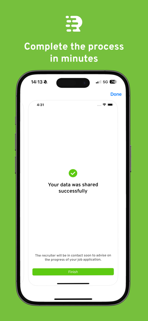 My Rightcheck - My Rightcheckアプリのインターフェースに、データ共有成功の確認メッセージが表示されています
