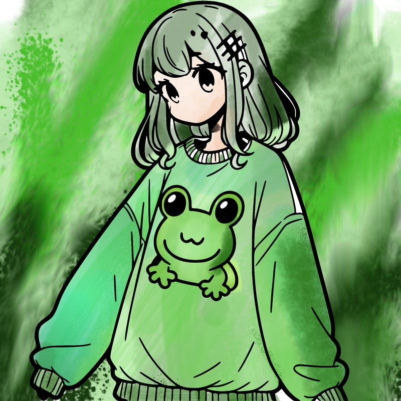 girl wearing frogging sweatshirt
