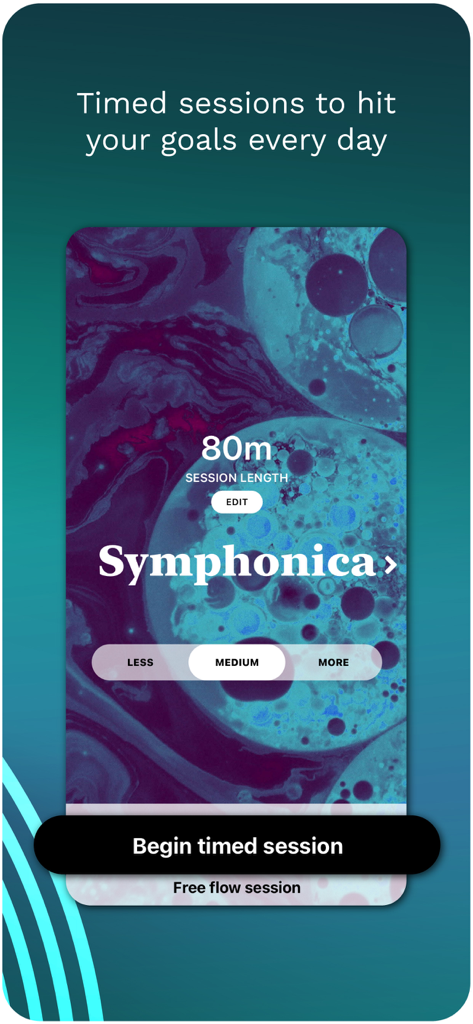 Focus@Will: Control Your ADD - Focus at Will app screen showing a timed session setup for eighty minutes with symphonica music
