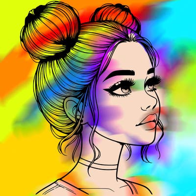 realistic girl with buns on the top of her head