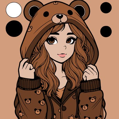 realistic girl in a animal pjs hoodie