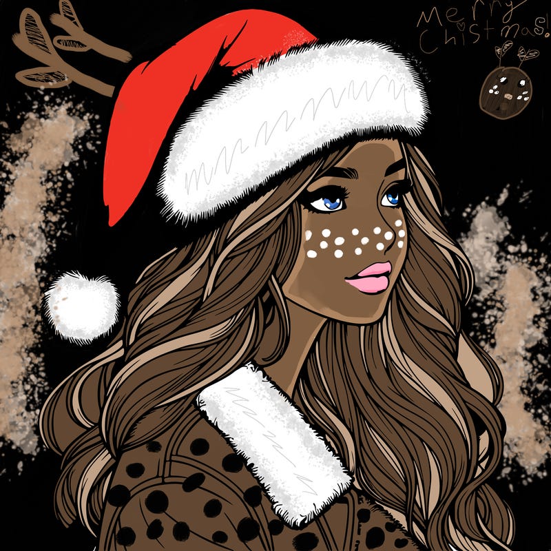 realistic girl in santa hat