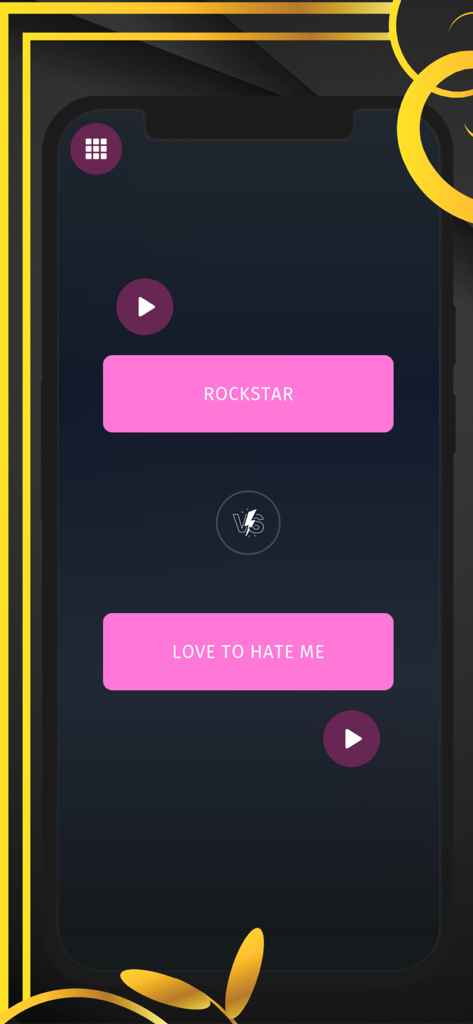A mobile screen from the Blink fan game showing a voting tournament between two songs with a VS icon.
