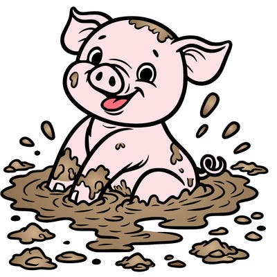 drawing of a pig in the mud