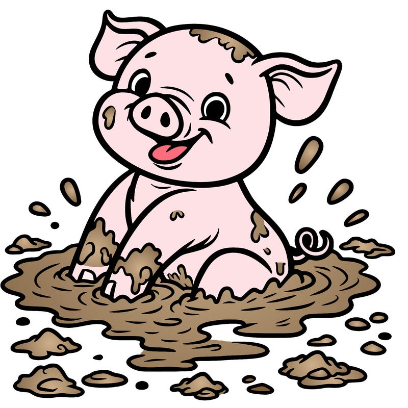 drawing of a pig in the mud