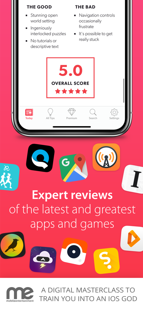 Tips & Tricks Pro - for iPad - A mobile interface from the Tips and Tricks Pro app showcasing expert reviews and ratings for top apps and games.