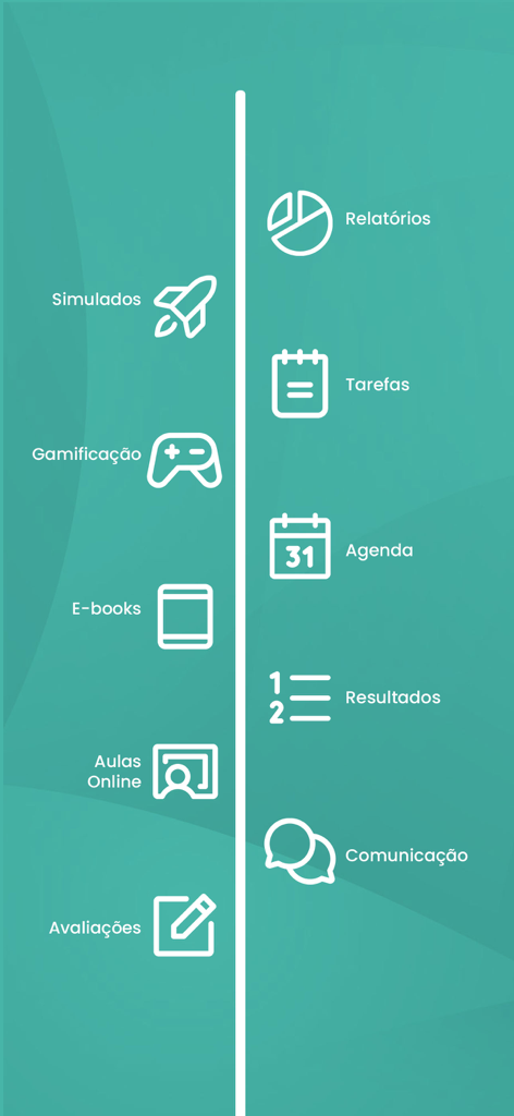 Meu Bernoulli 4.0 - A vertical list of educational features in the Meu Bernoulli 4.0 app including tasks, reports, and communication tools