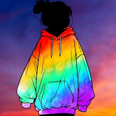 realistic girl with a oversized sweatshirt on and a bun