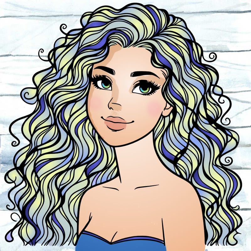 woman with curly  long hair realistic