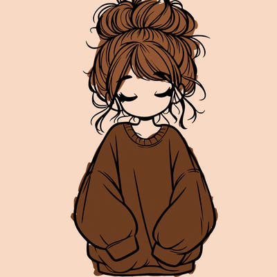 girl with baggy sweatshirt and messy bun