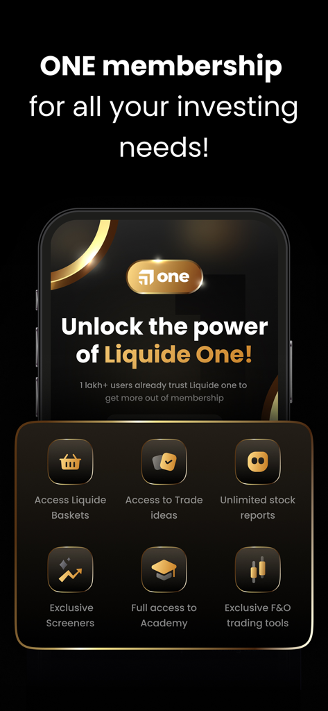 Liquide- Stocks & Mutual Funds - Liquide One membership benefits for stock and mutual fund investing