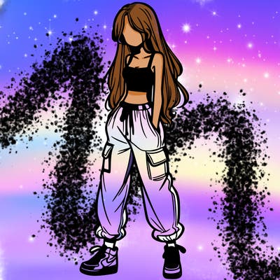 girl in baggy pants crop top and long hair