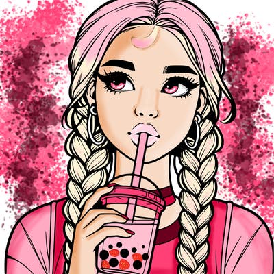 realistic girl with braided hair drinking boba