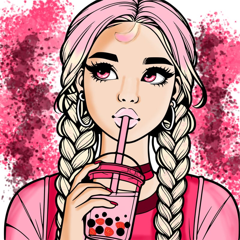 realistic girl with braided hair drinking boba