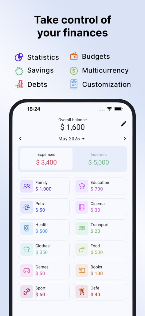 Mony: Budget & Expense Tracker - Mony app dashboard showing financial balance and spending categories