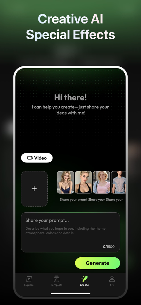 Vimi AI: Video Generator - Vimi AI app interface for generating videos with AI prompts