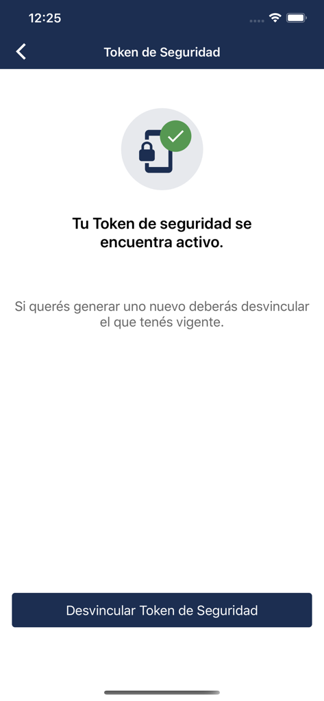 Banco Macro app screen showing an active security token.