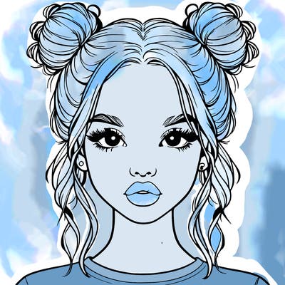 realistic girl with two buns in hair and lips