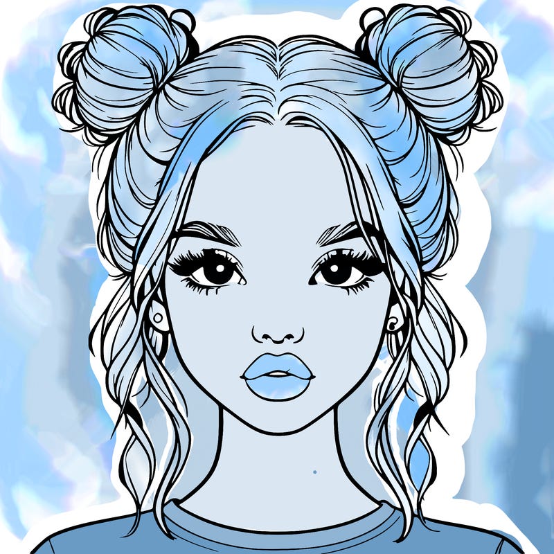 realistic girl with two buns in hair and lips