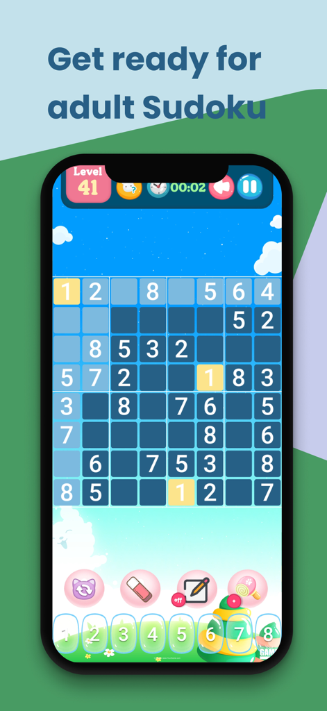 Kidoku – Kids Sudoku Puzzle - Ein klassisches 9x9 Zahlen-Sudoku-Rätsellevel in der Kidoku App, das für ältere Kinder entwickelt wurde