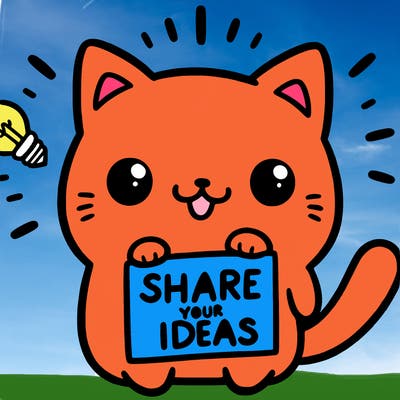 a cute cat saying share your ideas