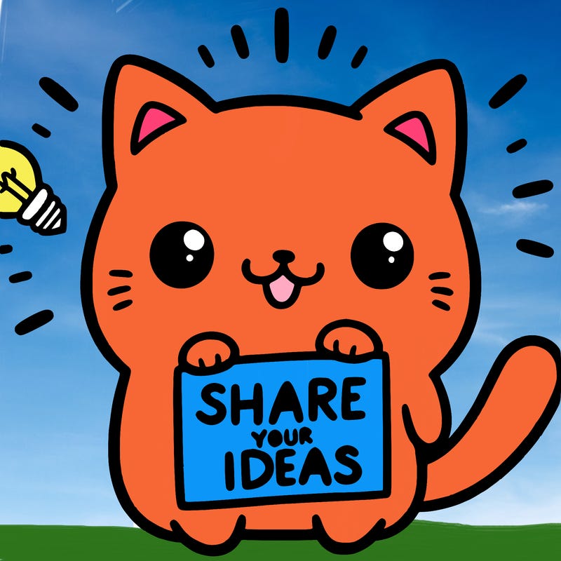 a cute cat saying share your ideas