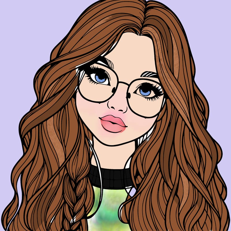 girl with long hair and freckles and glasses realistic