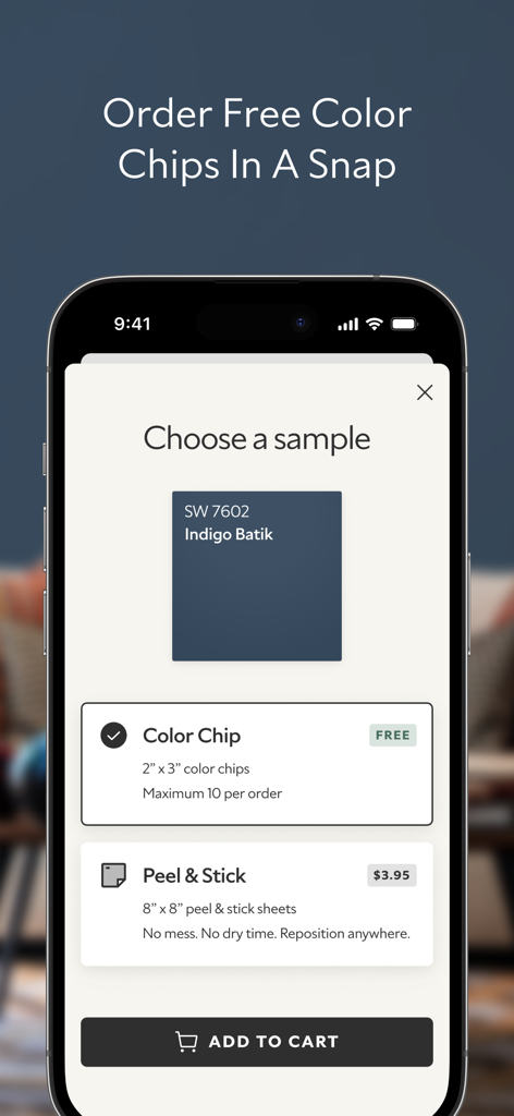 Sherwin-Williams Color Expert™ - Sherwin-Williams Color Expert app screen showing options to order free paint color chips and peel and stick samples