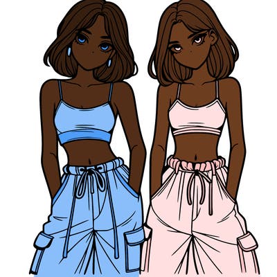two girls with crop top with baggy pants