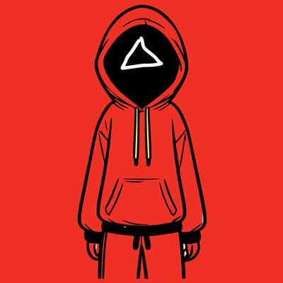 faceless girl in a tracksuit with a hood on and no hair