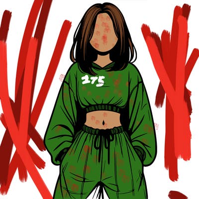 realistic girl faceless with baggy pants and a crop top