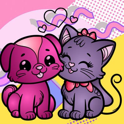 cat with a dog and in love