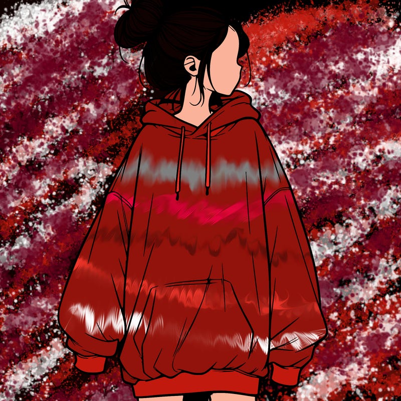 realistic girl with a oversized sweatshirt on and a bun