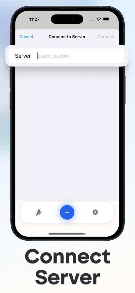 Monote: Text Edit - Editor - Smartphone screen displaying the Monote app server connection interface with a server input field
