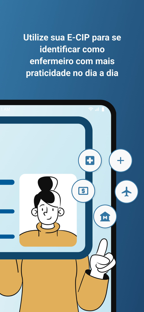 Carteira Digital de Enfermagem - 携帯電話画面上のデジタルプロフェッショナル看護IDを示す、デジタルプロフェッショナル看護IDアプリのイラスト