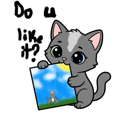 a small cat with a blank sheet of paper in its hand. the cat is sooooooo cute!