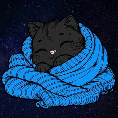 realistic cozy cat in a blanket