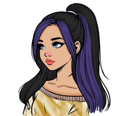 realistic girl with a high ponytail