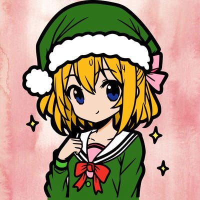 anime girl wearing a santa hat