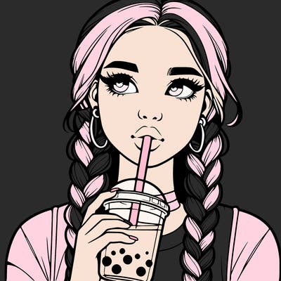 realistic girl with braided hair drinking boba